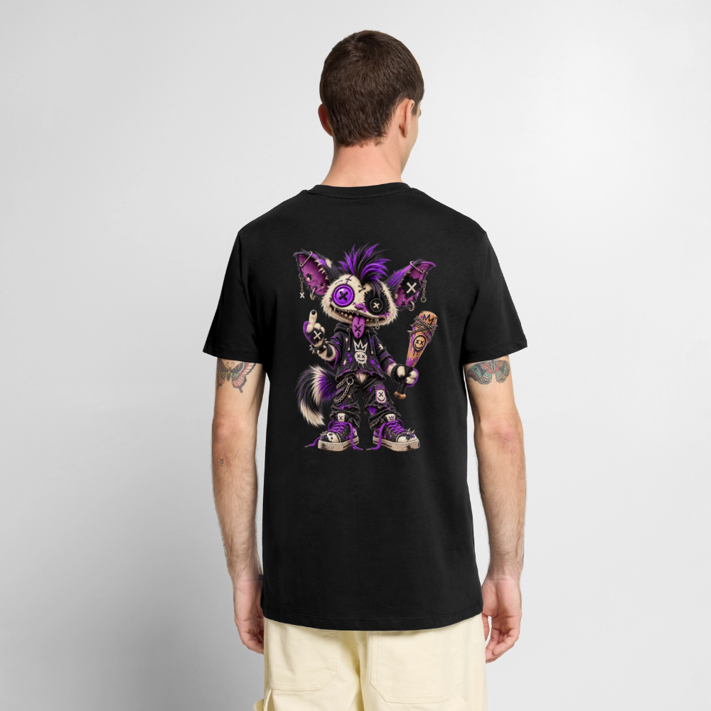 Schwarzes ZIPRIOT Premium T-Shirt mit Raggzr-Rückenprint an einem Model